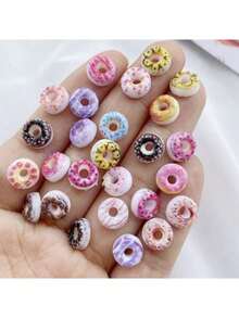 50个3D树脂甜甜圈美甲饰品，DIY奶油色美甲装饰，带平底水钻，适用于婚礼、剪贴簿、夏季、学校等场合。
