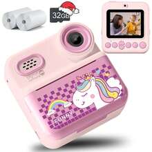 1pc Children's Instant Print Camera: 2.4-Inch Screen, Unicorn-Shaped Digital Toy. Includes 32GB Memory Card And 2 Rolls Of Photo Paper. Perfect For Halloween/Christmas/ Thanksgiving/Birthday Gift, Suitable For Boys And Girls Aged 3-12 (Pink Model).