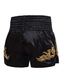 Black Muay Thai Shorts Boyfriend Style Men Boyfriend Style Men Patchwork Embroidery Boxing Grappling Shorts Combat Kickboxing Training Gym Team Trunks - Black - View 5