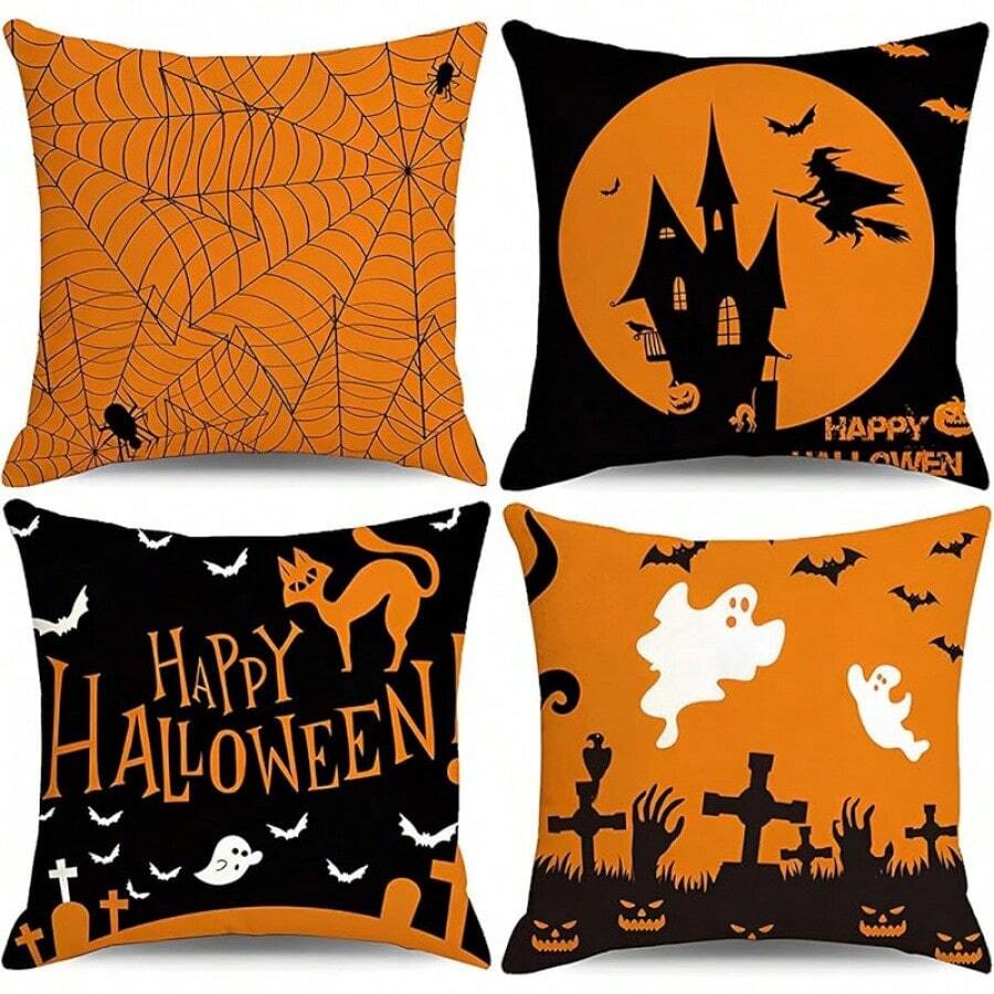 Juego de 4 Fundas de Almohada de Lino de Calabaza 18 x 18 Pulgadas - Multicolor - Ver 1
