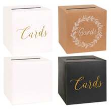 1pc White Card Box With Gold Foil Design, Wedding Gift Card Box, Suitable For Wedding Reception, Baby Christening, Anniversary, Birthday Party, Graduation Ceremony Tabletop Decor (Includes 10 Greeting Cards)