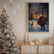 1 件圣诞老人与礼物 - 圣诞节数字艺术品 | 节日墙壁艺术，为雪村增添节日气氛，适用于家居装饰、房间装饰、卧室装饰、客厅装饰、浴室装饰、墙壁装饰、家居圣诞装饰，可选带框架的墙壁艺术 - 彩色 - 查看 6