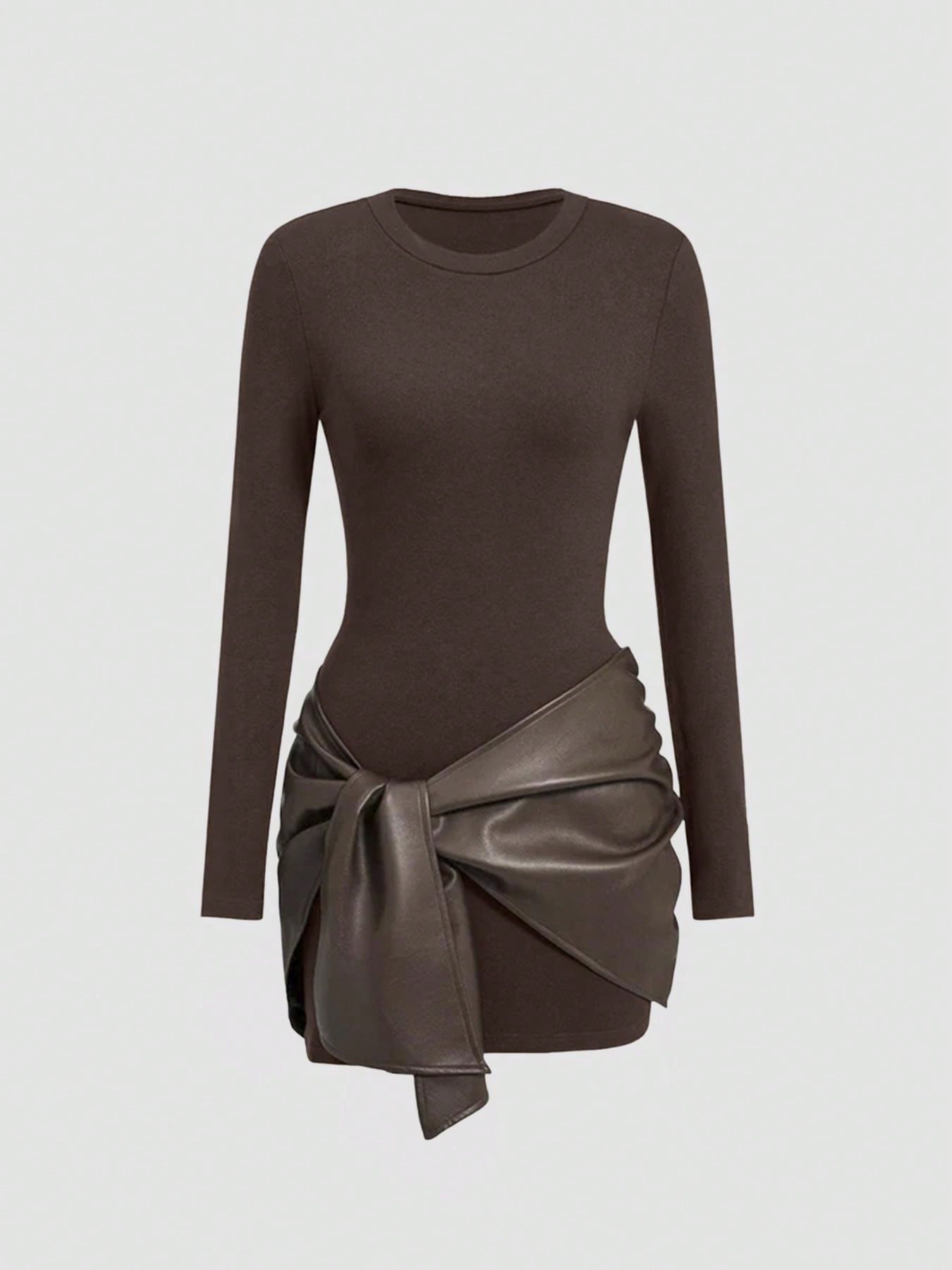 فستان قصير أنيق للنساء بأكمام طويلة وقماش أحادي ال...