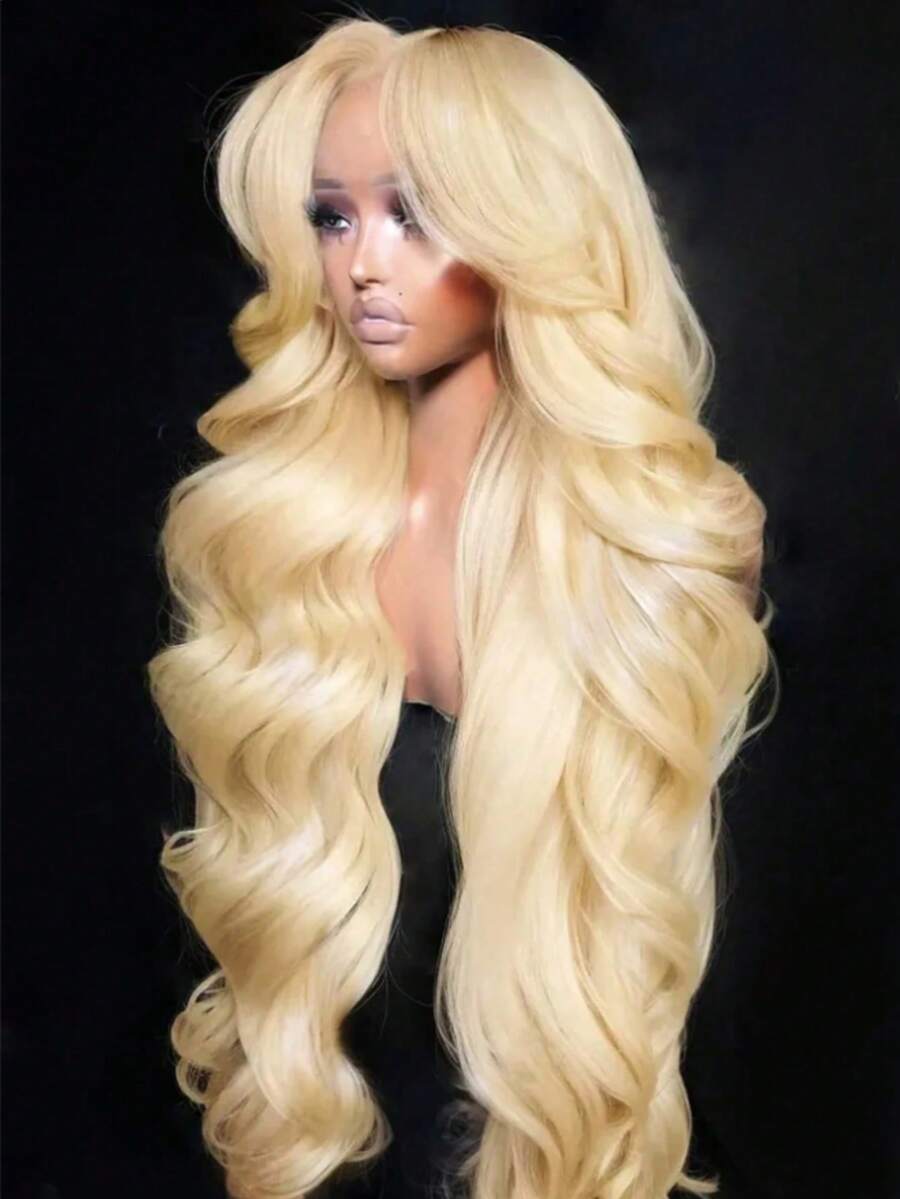 34 Inch 613 HD Lace Frontal Wig 13x4 200 Density, Blonde Lace Front Wigs Human Hair, Pre Plucked Bleached Knots With Baby Hair Natural Hairline Body Wave 613 Lace Front Wig Human Hair - S613 - 查看 1