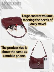 Novachic,1pc Retro Minimalist Hook Decor Adjustable Shoulder Strap Crescent Shape Bag, Suitable For Date, Outing, Party - Màu Đỏ Sâu - Xem 4