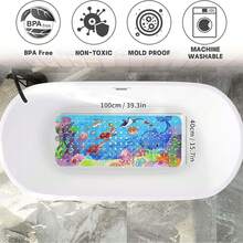 Children's Bath Mat Non-Slip And Mildew-Proof, Cartoon Baby Bath Mat, 100x40cm Extra Large Non-Slip Shower Mat Children's Bathtub Mat With Suction Cup And Drainage Holes, Machine Washable, Ocean Park - multicolour - View 3