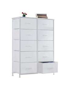 Drawer For Bedroom 30''W X 16''D X 58''H, MDF Freestanding Storage Cabinet With Fabric Bins, White, Easy-Clean Heavy-Duty Organizer For Clothes 1 Piece ﻿ - 白色 - 查看 5