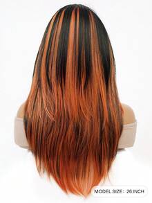 Fashion Black Highlight Orange Long Straight Wig 26 Inch Middle Parted Style Halloween Christmas Wig Realistic Natural Easy Care Heat Resistant Synthetic Fiber Wig Women Daily Wear Party Wig Cosplay Costume Wig Music Festival Performance Versatile Style Suitable For All Races - 挑染棕色 - 查看 3