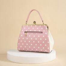 Bolso de mano de piel patentada minimalista con lunares burdeos de moda, nuevo bolso de hombro y bandolera con lazo para mujer