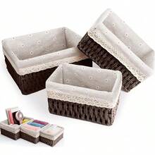 Canastas Organizadoras,3 Piezas Juego de cestas organizadoras,Cestas tejidas a mano para almacenamiento y baño, hogar,dormitorio y Baño,Diseño Decorativo para Hogar (Beige B) - Café A - Ver 10