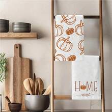 2pcs Minimalist Autumn Pumpkin Pattern Kitchen Towels, Soft Polyester Material Dish Cloths, Suitable For Kitchen Decor, Cleaning, Holiday Party Decoration, Kitchen & Bathroom Essentials, Home Decor, Housewarming Gift
