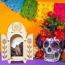 Soaoo Dia De Los Muertos Ofrenda Shadow Box Wooden Day Of The Dead Shadow Box Skull Papel Picado Day Of The Dead Decorations Altar Ofrenda Plies Remembrance Picture Frame 1 Piece