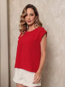 DUOUNO MODAS - SHORT SLEEVE BLOUSE IN DUNAS FABRIC WITH RUFFLE ON THE SLEEVE - WOMEN'S BLOUSES - Dark Red - View 5