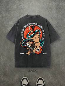 Vintage Washed Shirt Double Sided Printed (230 Pure Cotton T-Shirt) Christian Tattoo T-Shirt, Scripture Shirt, Women And Men's Christian Tee, Old School Tattoo Top, Christian Streetwear Cotton Shirt, Luke 10:19 - màu đen - Xem 2