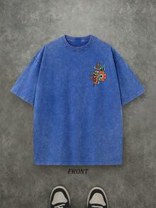 Vintage Washed Shirt Double Sided Printed (230 Pure Cotton T-Shirt) Christian Tattoo T-Shirt, Scripture Shirt, Women And Men's Christian Tee, Old School Tattoo Top, Christian Streetwear Cotton Shirt, Luke 10:19 - 寶藍色 - 查看 3