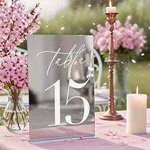 Wedding Table Number C Position! Gold/Silver Mirror Acrylic Material With Stand, Numbered 1-40 Available, Helps Guests Quickly Find Seats, Witness The Romance And Thoughtfulness Of The Wedding With Exquisite Table Numbers, Luxurious Feel, Serves As Seating Guide And Adds Upscale Ambiance To The Wedding Venue - Multicolor - View 10