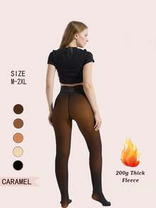 Pantyhose Women Winter Thermal Translucent Stockings Thermal Fleece Tights For Women's Plush Sock Pants Warm Leggings Women - Màu caramel đen - Xem 5