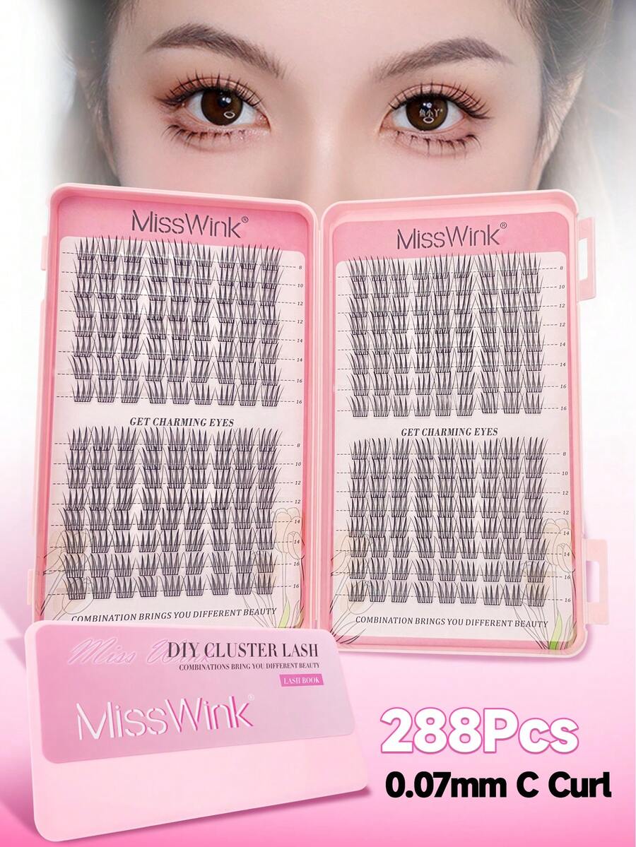 Miss Wink 288簇自然柔软大容量混合套装睫毛簿13mm 0.07mm D弯浓密卷翘DIY手工嫁接日常妆漫画假睫毛全新升级礼盒套装 - D - 查看 1