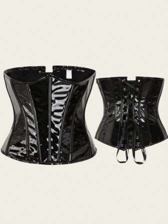 1pc Women Short Zipper Side Tie Waist Cincher Shapewear, Bust Lift Tummy Control Bodysuit, Suitable For Halloween, Party