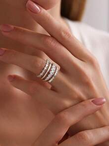 4pcs S925 & 925 Sterling Silver Luxury Shiny Geometric Square Rings, Elegant Ladies' Rings For Dating, Party, Anniversary, Precious Jewelry Gift - Four Sets Of Rings - View 5