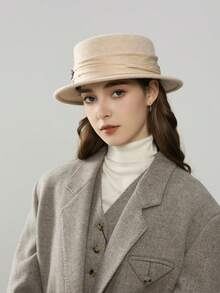 1 peça chapéu de feltro de lã com estampa floral francesa, cetim com strass, acabamento na cintura, chapéu de feltro de lã 100% feito à mão, aba larga, moderno e versátil, lançamento de 2025