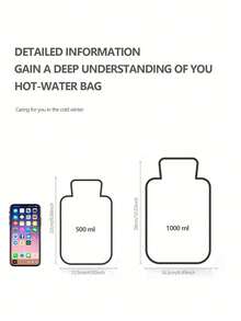 Plush Hot Water Bottle, 500ml/1000ml Hot Water Bottle,Pvc Hot Water Bag, Warm Hands-Free Non-Exploding Non-Leaking Cute Embroidered Simple Portable Removable Warm Hands And Feet Applicable Hot Water Bottle,Suitable For Women's Menstrual Cramps And Local Cold Relief