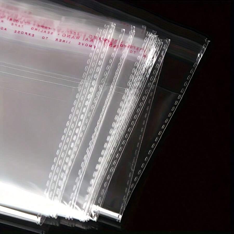 50个/100个大号自封蜡纸袋，可重复使用的透明可重复密封塑料袋，用于包装衣服、T恤、裤子、配饰等。 - 白色 - 查看 1