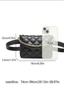 Versatile Elegant School Style Waist Bag, Fashionable Rhombus Pattern Crossbody Bag With Metal Chain Accessories, Suitable For Commuting, Shopping, Travel, Camping, Gift-Giving, Party Attendance. Unisex. - Black - View 7