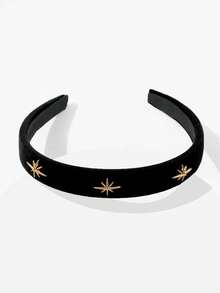 1pc 2cm Wide Women Solid Color Autumn/Winter Velvet Pentagram Wide Headband, Elegant Sweet Fashion Campus Matching, Suitable For Party/Dance/Daily Wear,Hairband,Hair Hoop Headbands, Black Hair Accessories Head Accessories - Black - View 4