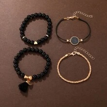 4pcs Simple & Fashionable Turquoise Beaded Tassel Bracelet Set