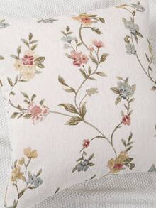 1pc Floral Jacquard Fabric Reversible Throw Pillow Cover, Modern Polyester Square Cushion Cover Suitable For Living Room - Multicolor - View 4