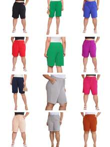 2-Piece Women's Bermuda Shorts Plus Size Duna Fabric Comfortable Fashion Kit - Varias Cores - 查看 1