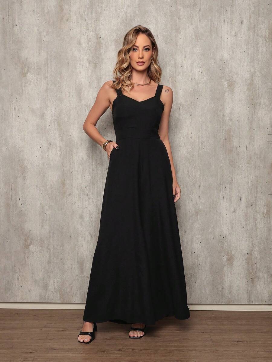 Loose Plain Jumpsuit In Pantaloon Tailoring With Zipper On The Back, Super Comfortable - Black - View 1