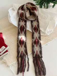 1pc Niche Hand-Knitted Scarf Slim Long Versatile Catwalk Diamond-Patterned Scarf Fashionable Scarf For Women Autumn/Winter - Multicolor - View 6