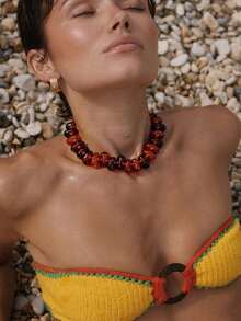 1pc Fashionable Minimalist Luxury Niche Design Amber Color Acrylic Beaded Choker Necklace, Suitable For Daily, Date, Vacation, Commute Wear