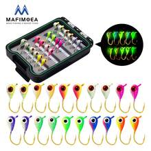 MAFIMOEA 20 piezas Conjunto de señuelos de pesca de hielo que brillan en la oscuridad, caja de almacenamiento exquisita y conveniente, mejor accesorio para la pesca de invierno, adecuado para percas y black bass del norte