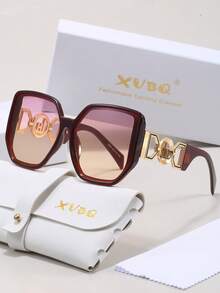XVBQ 1 par de gafas elegantes de moda con marco grande y decoración de metal, adecuadas para uso diario, con empaque