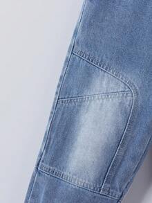 男童休闲百搭拼接柔软畅销蓝色牛仔裤，1件装，适合所有季节