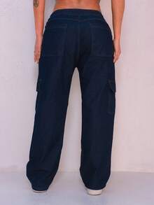 Women Pants - 深色水洗藍 - 查看 6
