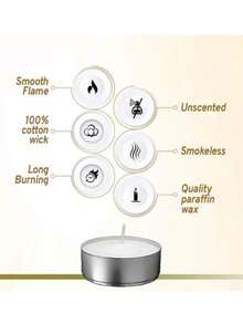 50个无味茶灯，2小时燃烧时间，白色，无烟，小滴蜡烛 | 适合家庭，轻奢陶瓷香薰炉，婚礼，活动，紧急情况批发迷你蜡烛。随机包装，圣诞礼物 - 白色 - 查看 5