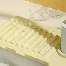 Faucet Mat For Kitchen Sink -17.5 X 5.5inch Drainage Pad, Faucet Drip Mat, Premium Silicone Splash Guard With Fast Drying Dish Soap Sponge Holder, Protective Sink Tray Ideal For Stone Sinks In Kitchen & Bathroom