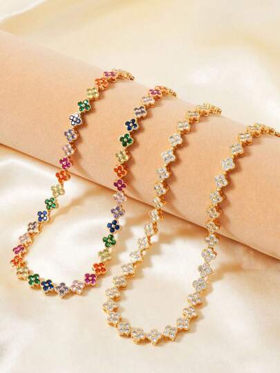 1 pièce Collier décoratif à trèfle orné de strass, convient pour les fêtes, mariages et banquets pour femmes