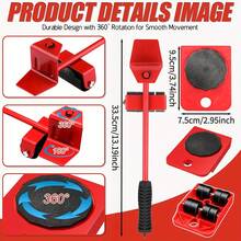 4-In-1 Heavy-Duty Furniture Mover With 360° Swivel Rollers - A Lifting Tool Rod With Adjustable Height, Lift & Glide Sofa/Bed/Fridge Moving Kit, No Scratch Floor Protection