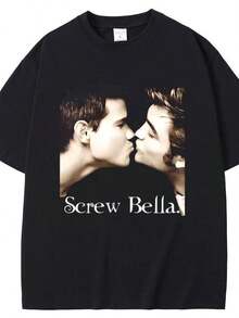 Movie Series Twilight Jacob Black And Edward Cullen Screw Bella Funny Meme T-Shirt Men Women Casual Cotton Oversized T Shirts - 黑色 - 查看 1