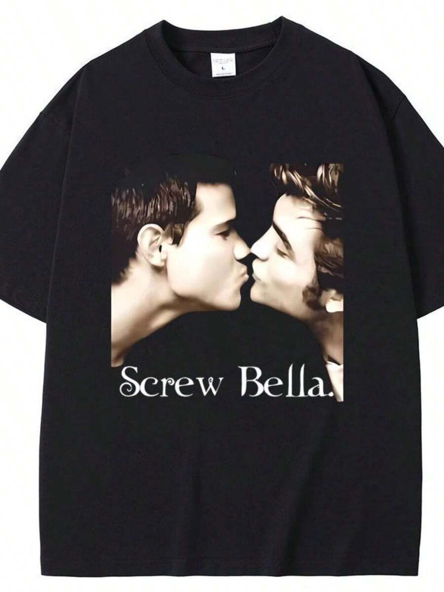 Movie Series Twilight Jacob Black And Edward Cullen Screw Bella Funny Meme T-Shirt Men Women Casual Cotton Oversized T Shirts - 黑色 - 查看 1