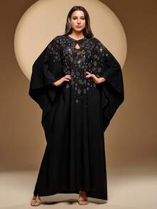 Women's Elegant Rhinestone Embellished Dropped Shoulder Dress With Stand Collar