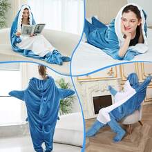 Shark Blanket,Shark Pajamas For Family Matching,Funny Shark,Shark Costume Pajamas For Men Women, Novelty Animal Sleepwear For Christmas Halloween Gift,Ultra Soft SharkPajamas, Christmas For Women Men,(Blue/Pink Random)
