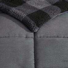 Twin Comforter Set, Microsuede Bedding With Soft Plush Faux Shearling Reverse, 2 Piece Bed Set With Matching Pillowcase (Cabin Plaid), Luxury Cozy Bed Linens - Grey - View 7