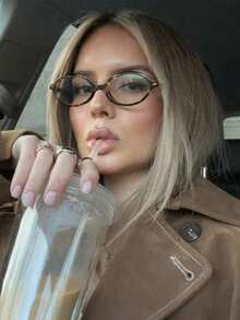 Unisex Retro Small Oval Frame Glasses, Personalized Street Style Snap Concave Transparent Glasses, Fashionable Small Frame Glasses For Women, Minimalist Vintage Korean Style Versatile Women Accessories