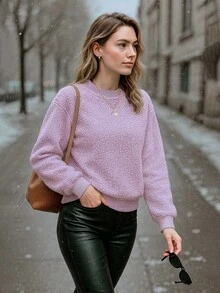 Sudadera Casual de Felpa con Cuello Redondo Tandera Tallas Extra - Púrpura malva - Ver 2